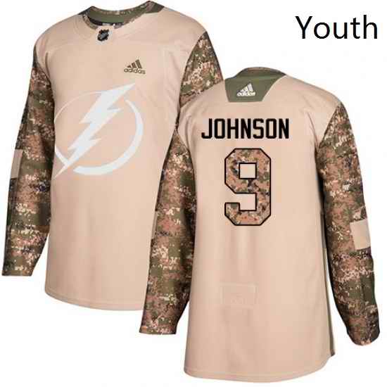 Youth Adidas Tampa Bay Lightning 9 Tyler Johnson Authentic Camo Veterans Day Practice NHL Jersey